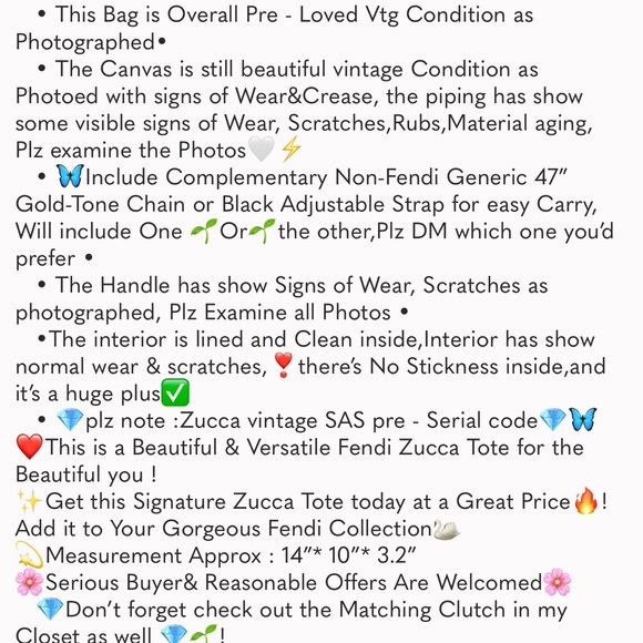 💎Auth🦢RARE🦢💎FENDI ZUCCA Zucchino FF Monogram Crossbody Tote Shoulder Bag🦋✨ - Picture 7 of 7